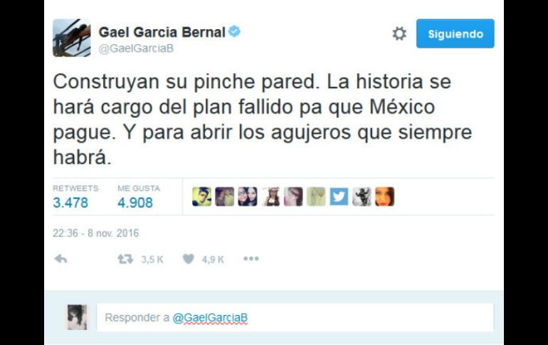Durante toda la campaña del republicano, el mexicano estuvo criticando duramente al político. TWITTER / @GaelGarciaB