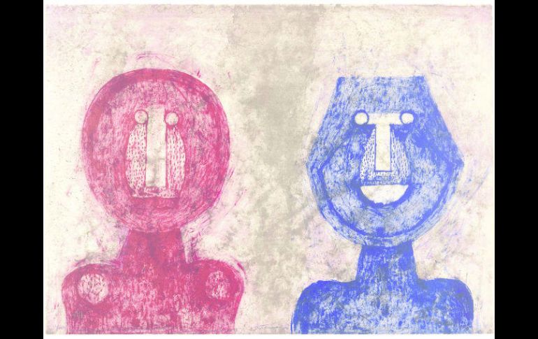 'Dos caras'. Litografía de 1973, presente en la exposición del MUSA. ESPECIAL /