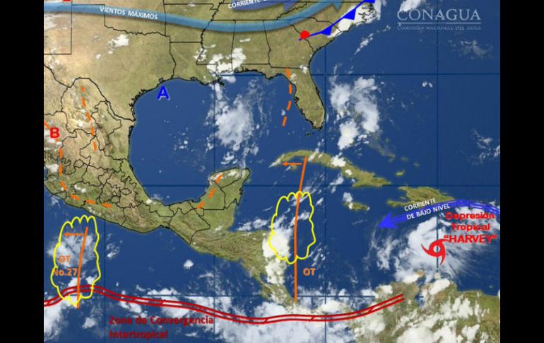 La depresión tropical se halla a 225 kilómetros al nornoroeste de Curazao. TWITTER / @conagua_clima
