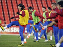 Los jugadores de la Selección de Serbia en preparación de entrenamientos. AFP  /