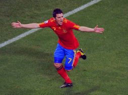 El jugador español David Villa celebra su gol ante Portugal. EFE  /