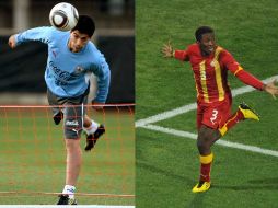 Luis Suárez (izq)  y al ghanés Asamoah Gyan. EFEAFP  /