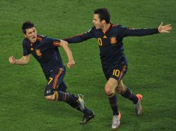 David Villa celebra el gol con el que España pasó a las semifinales. AFP  /