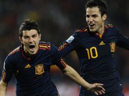 David Villa celebra luego de anotar contra Paraguay. AFP  /