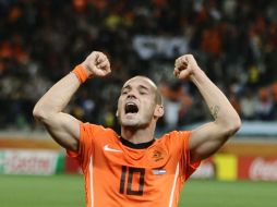 Wesley Sneijder celebra el pase de Holanda a la final de Sudáfrica 2010. AFP  /