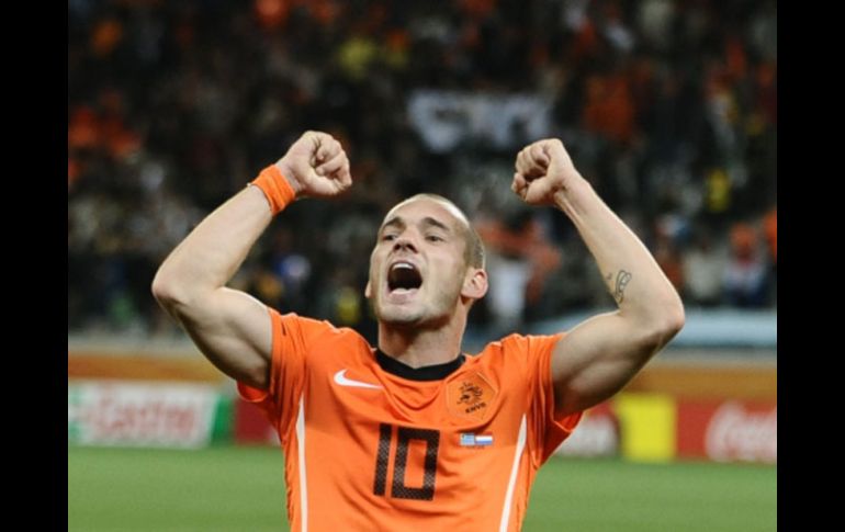 Wesley Sneijder celebra el pase de Holanda a la final de Sudáfrica 2010. AFP  /