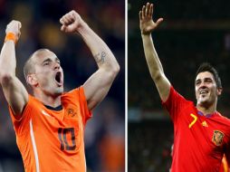 El domigo se debatirá la final entre estos grandes jugadores, Wesley Sneijder (izq.) y al español David Villa. EFE  /