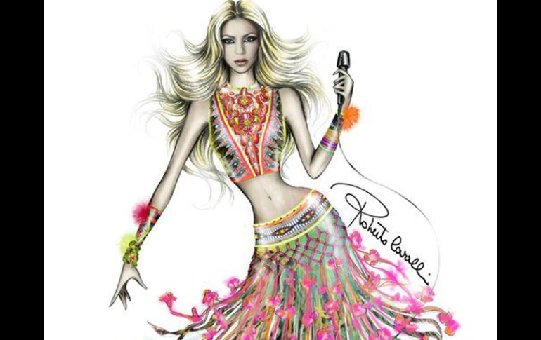 Diseño del vestido que llevará Shakira durante su actuación en la Ceremonia de Clausura de la Copa Mundial de la FIFA 2010. EFE  /