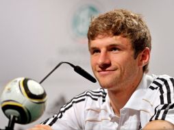 El jugador alemán Thomas Müller durante la rueda de prensa que ofreció hoy. EFE  /