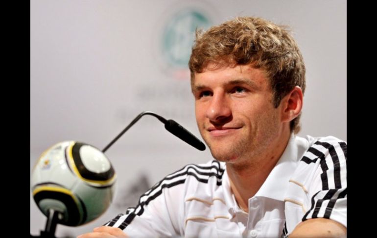 El jugador alemán Thomas Müller durante la rueda de prensa que ofreció hoy. EFE  /