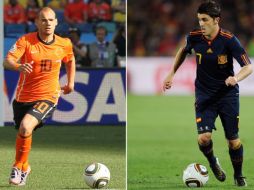 Wesley Sneijder (izq.)  y David Villa combatirán para conquistar la Copa del Mundo. AFP  /