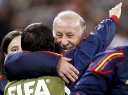 Vicente del Bosque celebrando el pase a la final del Mundial de Sudáfrica.  /