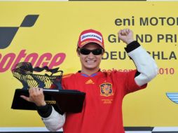 Dani Pedrosa celebra su triunfo en el Gran Premio de Alemania de Moto GP. AFP  /