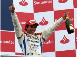 Sergio Pérez celebró su victoria en el Gran Premio de Alemania. MEXSPORT  /