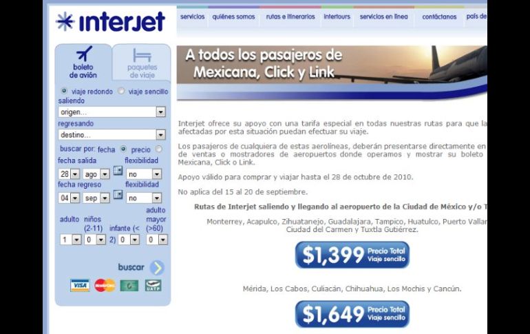 Interjet publica en Internet su ofrecimiento. ESPECIAL  /