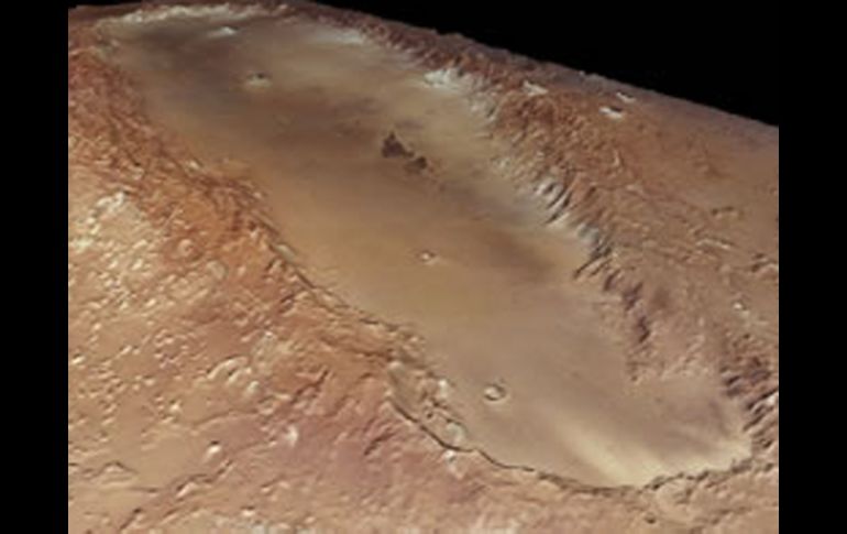 El cráter está ubicado entre los volcanes marcianos de Elysium Mons y Monte Olimpo. ESA  /