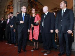 El Presidente Calderón, Margarita Zavala, Guillermo Ortiz y Francisco Blake en la inaguración de la exposición. EL UNIVERSAL  /