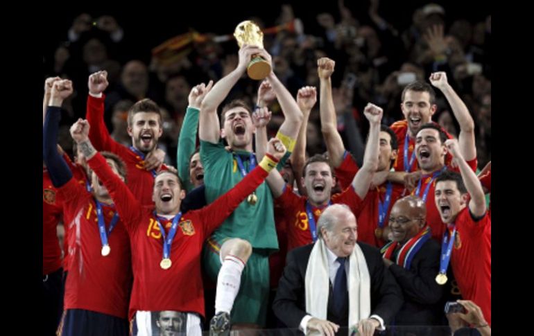 Foto de acción de la Selección de España cuando se coronó como campeón del mundo en Sudáfrica. EFE  /