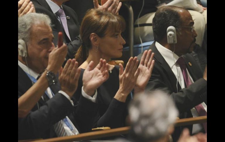 La primera dama francesa, Carla Bruni-Sarkozy, en la jornada inaugural de la Asamblea General de la ONU. AFP  /