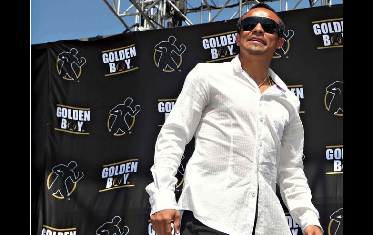 El boxeador mexicano Juan Manuel Márquez durante la presentación de su próxima pelea. MEXSPORT  /