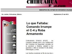 En el “Chihuahua Post” el editor Rafael Armando Muro, divulga la noticia del robo de armas a las instalaciones de la Policía. ESPECIAL  /