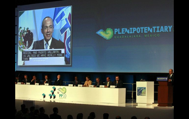 Felipe Calderón inauguró ayer la Conferencia Plenipotenciaria de la UIT en Expo Guadalajara. E. PACHECO  /