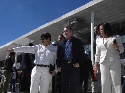 Sergio Carmona y Emilio González en un recorrido por las obras de la Ciudad Judicial. ESPECIAL  /