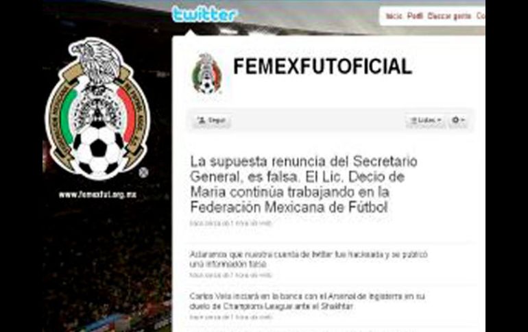 Imagen del Twitter oficial de la Federación Mexicana de Futbol. EL UNIVERSAL  /