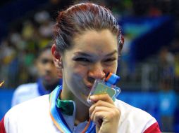 Lenia Ruvalcaba durante la premiación en Rio 2007, la atleta ha logrado muchas medallas en su trayectoría. MEXSPORT  /