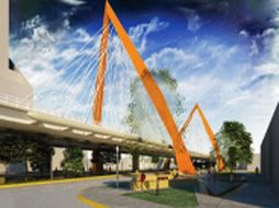 Imagen de cómo se verían los pilones del Puente Matute Remus, en color naranja. ESPECIAL  /