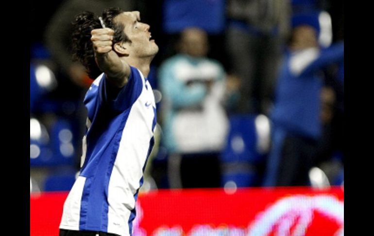 Nelson Haedo Valdez disfrutando su doblete a favor del Hércules. EFE  /