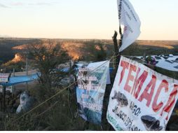 Habitantes inconformes mantienen un plantón en la zona donde se construye el nuevo centro de población. ESPECIAL  /