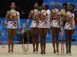 El equipo cubano de gimansia rítmica que participó en el evento en Guadalajara. ESPECIAL  /