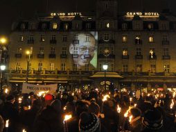 Cientos de personas se dieron cita en el Centro de Oslo para manifestarse y pedir la liberación del disidente chino Liu Xiaobo. REUTERS  /