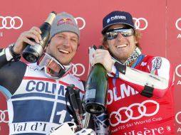 Ted Ligety y Aksel Lund Svindal celebraron su primer y segundo lugar respectivamente. REUTERS  /