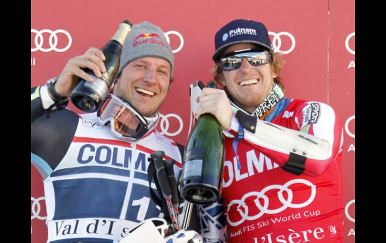 Ted Ligety y Aksel Lund Svindal celebraron su primer y segundo lugar respectivamente. REUTERS  /