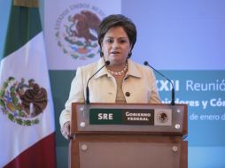 atricia Espinosa, secretaria de Relaciones Exteriores, durante ceremonia de inauguración de la XXII Reunión de Embajadores. NTX  /