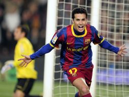 Pedro Coronel celebra la cuarta anotación del Barcelona en el partido. AFP  /