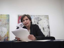 La periodista Carmen Aristegui durante una rueda de prensa. AP  /