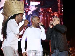 Carlinhos Brown, Gilberto Gil y Caetano Veloso, en la Plaza de la Liberación. E. PACHECO  /