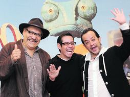 Joaquín Cosío, Yordi Rosado y Germán Ortega, parte del equipo de doblaje de Rango. EL UNIVERSAL  /