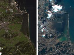 Muestran la zona de la ciudad de Soma y sus alrededores, antes y después del tsunami. EFE  /