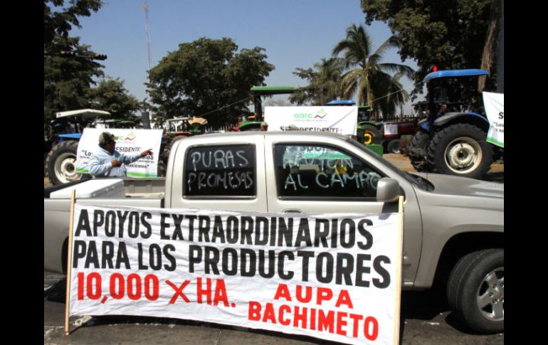 Agricultores sinaloenses se manifiestan en Culiacán para exigir el apoyo de las autoridades. EL UNIVERSAL  /