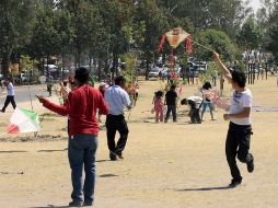 En el Parque Metropolitano se dio cita medio centenar de personas para volar papalotes. E. BARRERA  /