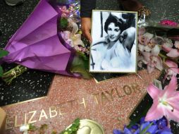 Flores, fotografías y notas de los fans adornaron la estrella de Elizabeth Taylor en el Paseo de la Fama de Hollywood. AFP  /