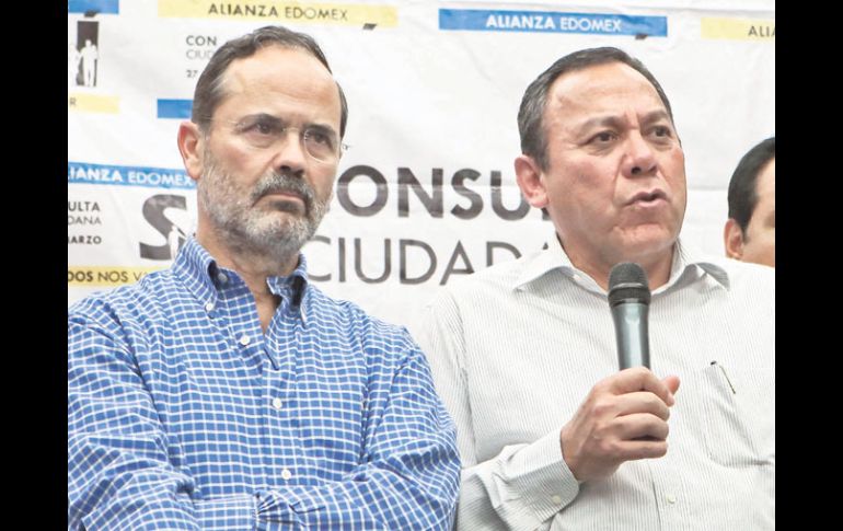 Gustavo Madero, dirigente del PAN, y Jesús Zambrano, líder del PRD, defienden las coaliciones en varios estados. EL UNIVERSAL  /