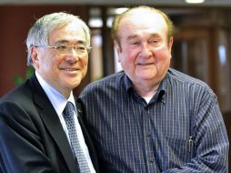 El presidente de la Conmebol, Nicolás Leoz (d) y Junji Ogura se reunieron esta mañana. AFP  /