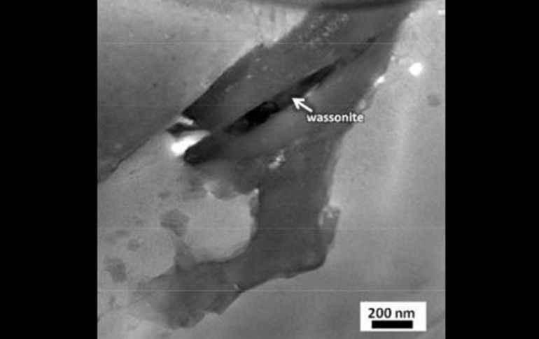 El mineral, uno de los más pequeños identificados en el meteorito Yamato 691, . NASA  /