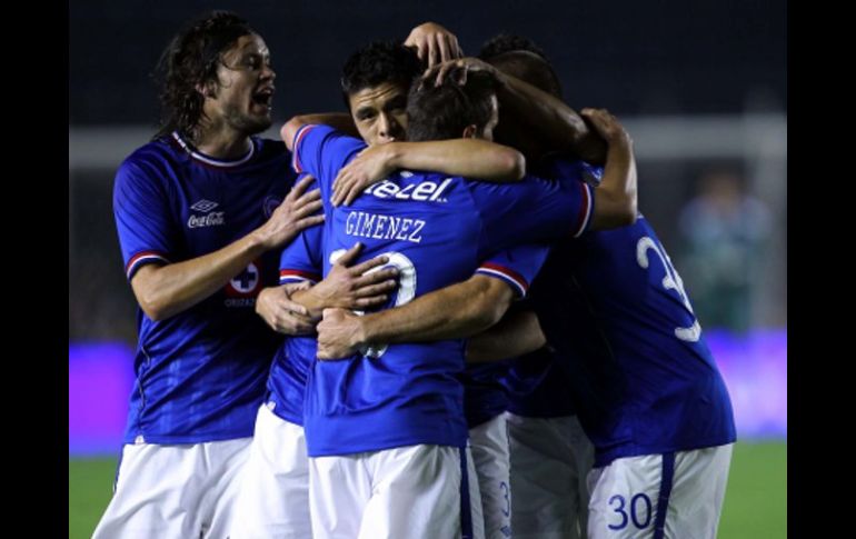 Los jugadores del conjunto celeste festejando su pasada victoria ante el Monterrey. MEXSPORT  /