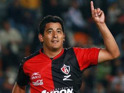 Alfredo Moreno de Atlas, celebra un gol durante el partido ante Pachuca. MEXSPORT  /